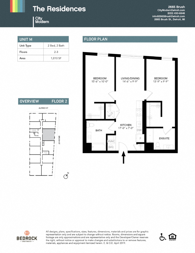 Floor plan for 2 beds, 2 baths, 1010 sqft